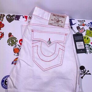 True Religion Jeans Men's Size 32x34 Optic White Ricky Relaxed Straight Flap NEW